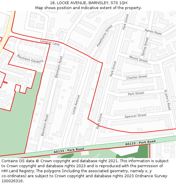 18, LOCKE AVENUE, BARNSLEY, S70 1QH: Location map and indicative extent of plot