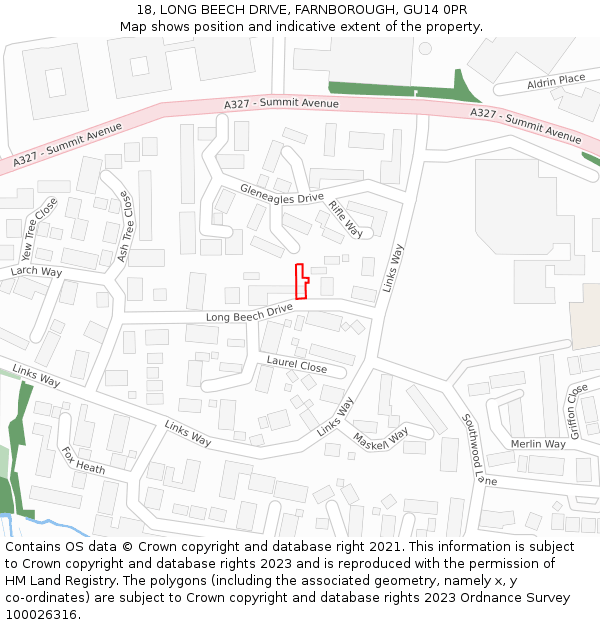 18, LONG BEECH DRIVE, FARNBOROUGH, GU14 0PR: Location map and indicative extent of plot