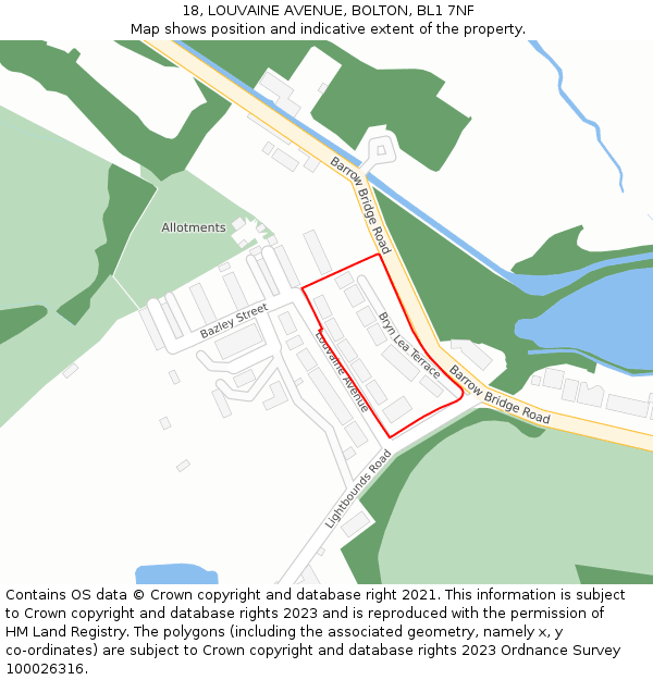 18, LOUVAINE AVENUE, BOLTON, BL1 7NF: Location map and indicative extent of plot