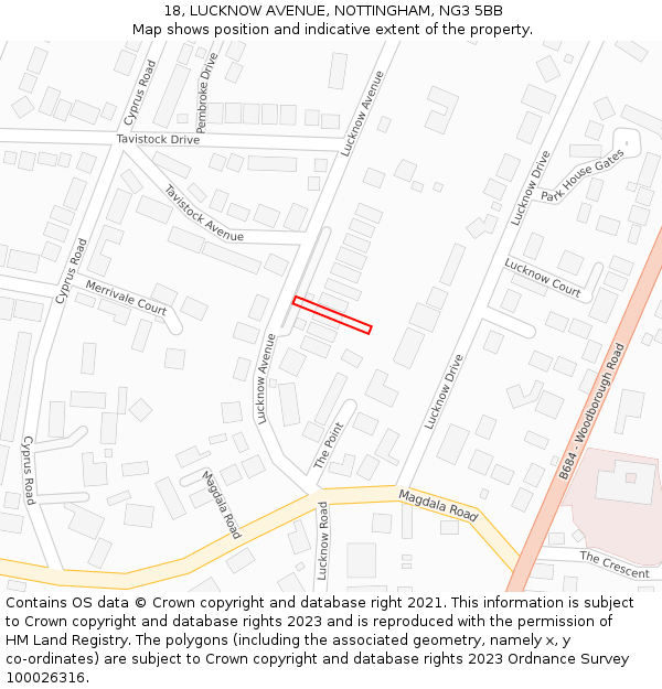 18, LUCKNOW AVENUE, NOTTINGHAM, NG3 5BB: Location map and indicative extent of plot