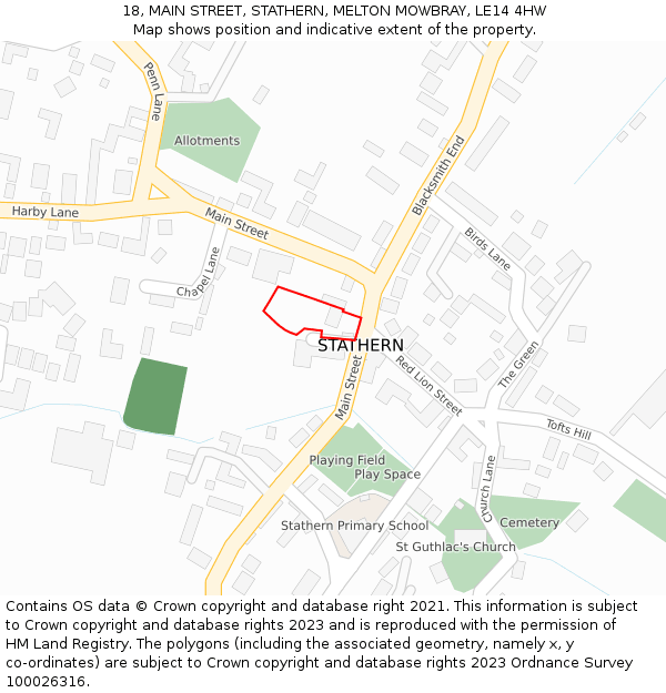 18, MAIN STREET, STATHERN, MELTON MOWBRAY, LE14 4HW: Location map and indicative extent of plot