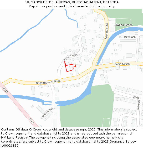 18, MANOR FIELDS, ALREWAS, BURTON-ON-TRENT, DE13 7DA: Location map and indicative extent of plot