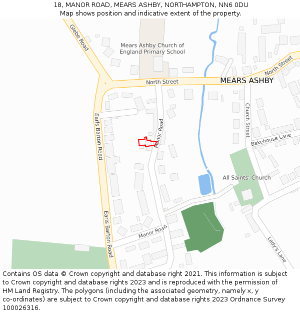 18, MANOR ROAD, MEARS ASHBY, NORTHAMPTON, NN6 0DU: Location map and indicative extent of plot