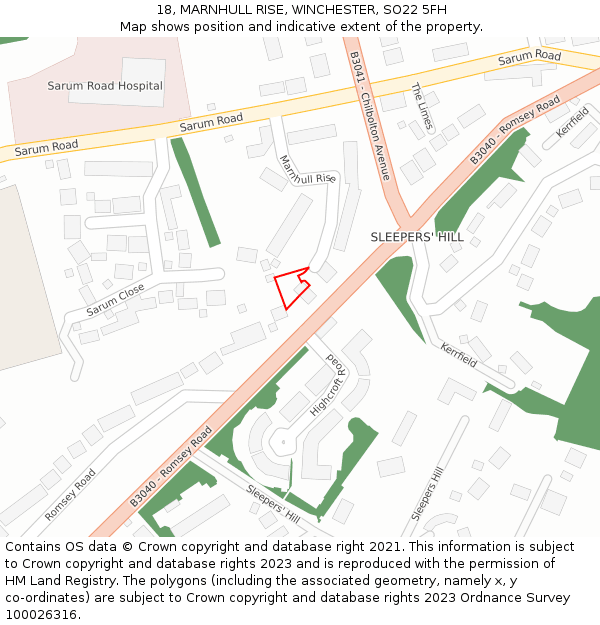 18, MARNHULL RISE, WINCHESTER, SO22 5FH: Location map and indicative extent of plot