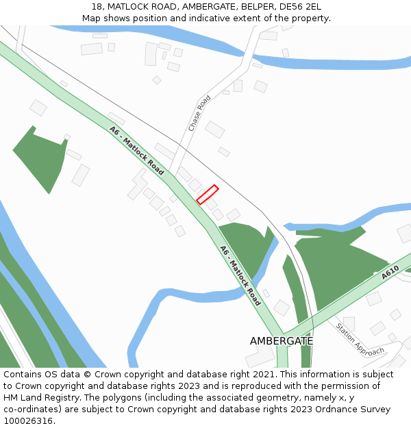 18, MATLOCK ROAD, AMBERGATE, BELPER, DE56 2EL: Location map and indicative extent of plot