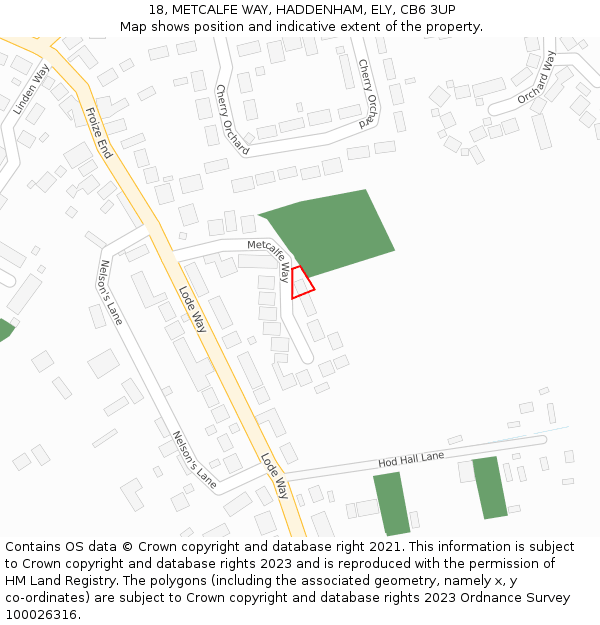 18, METCALFE WAY, HADDENHAM, ELY, CB6 3UP: Location map and indicative extent of plot