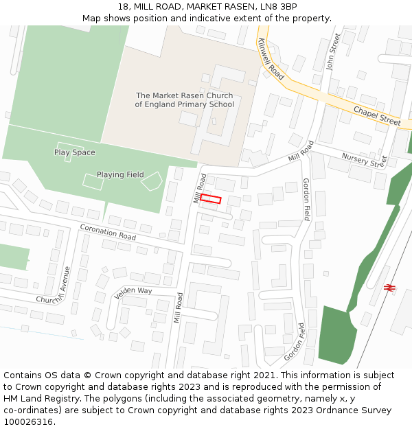 18, MILL ROAD, MARKET RASEN, LN8 3BP: Location map and indicative extent of plot