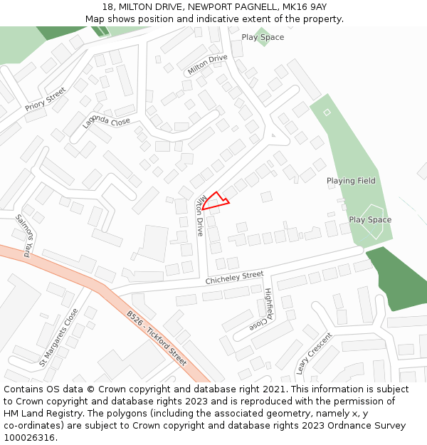 18, MILTON DRIVE, NEWPORT PAGNELL, MK16 9AY: Location map and indicative extent of plot