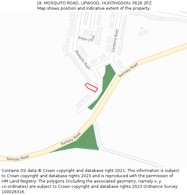 18, MOSQUITO ROAD, UPWOOD, HUNTINGDON, PE26 2PZ: Location map and indicative extent of plot