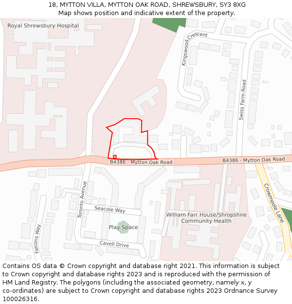 18, MYTTON VILLA, MYTTON OAK ROAD, SHREWSBURY, SY3 8XG: Location map and indicative extent of plot