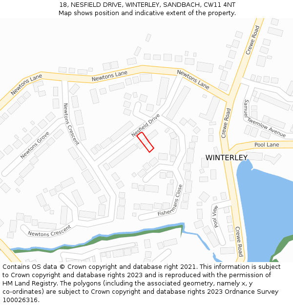 18, NESFIELD DRIVE, WINTERLEY, SANDBACH, CW11 4NT: Location map and indicative extent of plot