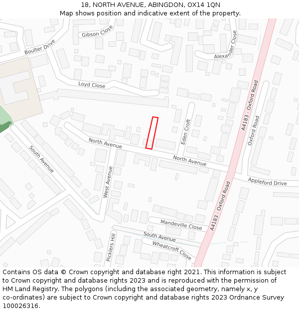 18, NORTH AVENUE, ABINGDON, OX14 1QN: Location map and indicative extent of plot