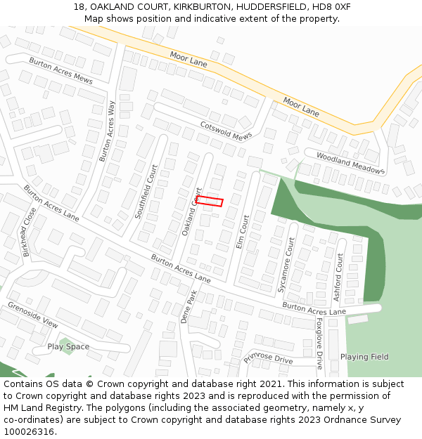 18, OAKLAND COURT, KIRKBURTON, HUDDERSFIELD, HD8 0XF: Location map and indicative extent of plot
