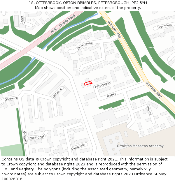 18, OTTERBROOK, ORTON BRIMBLES, PETERBOROUGH, PE2 5YH: Location map and indicative extent of plot