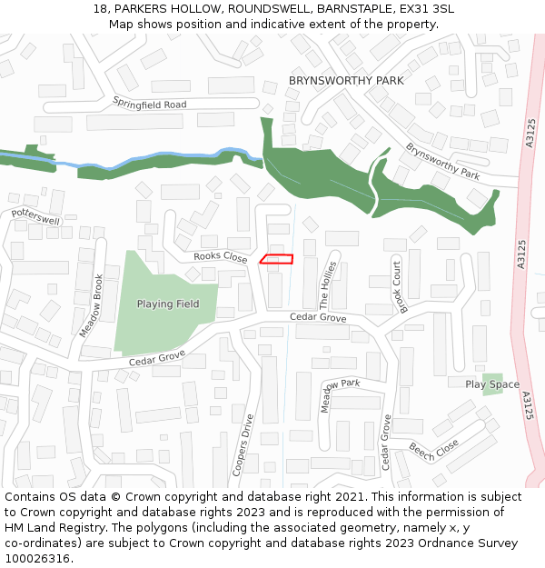 18, PARKERS HOLLOW, ROUNDSWELL, BARNSTAPLE, EX31 3SL: Location map and indicative extent of plot