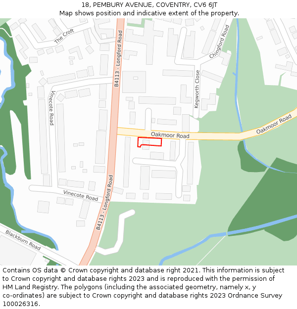 18, PEMBURY AVENUE, COVENTRY, CV6 6JT: Location map and indicative extent of plot