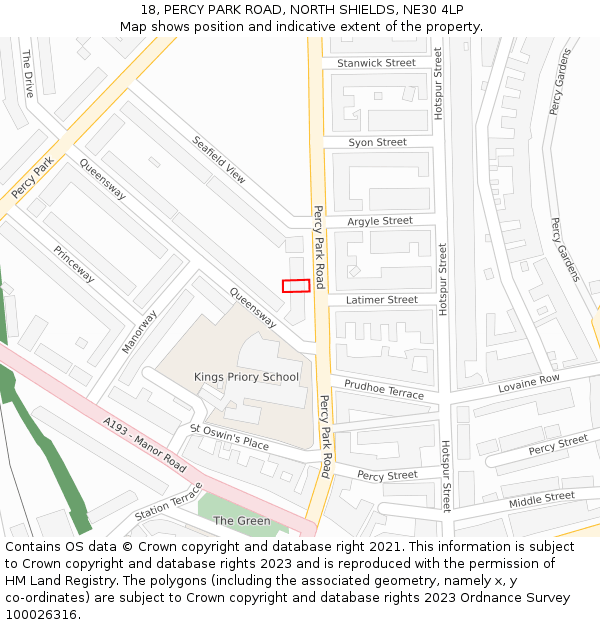 18, PERCY PARK ROAD, NORTH SHIELDS, NE30 4LP: Location map and indicative extent of plot