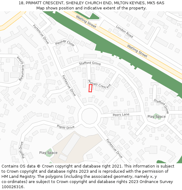 18, PRIMATT CRESCENT, SHENLEY CHURCH END, MILTON KEYNES, MK5 6AS: Location map and indicative extent of plot