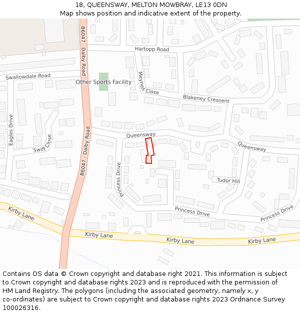 18, QUEENSWAY, MELTON MOWBRAY, LE13 0DN: Location map and indicative extent of plot