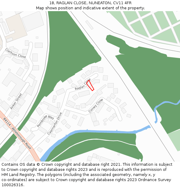 18, RAGLAN CLOSE, NUNEATON, CV11 4FR: Location map and indicative extent of plot