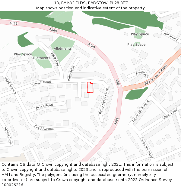 18, RAINYFIELDS, PADSTOW, PL28 8EZ: Location map and indicative extent of plot