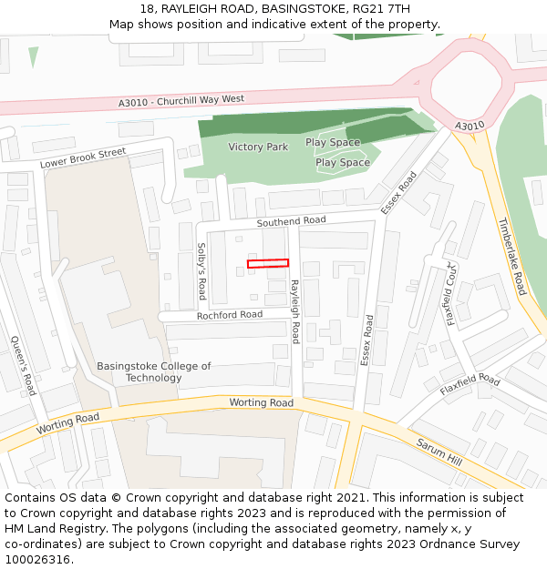 18, RAYLEIGH ROAD, BASINGSTOKE, RG21 7TH: Location map and indicative extent of plot