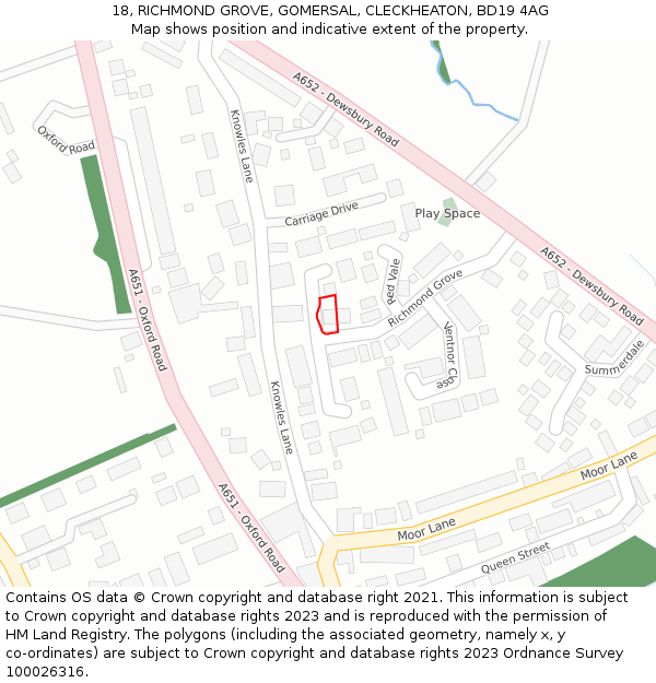 18, RICHMOND GROVE, GOMERSAL, CLECKHEATON, BD19 4AG: Location map and indicative extent of plot