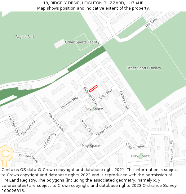 18, RIDGELY DRIVE, LEIGHTON BUZZARD, LU7 4UR: Location map and indicative extent of plot