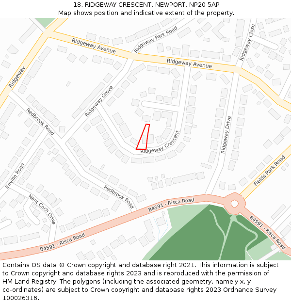 18, RIDGEWAY CRESCENT, NEWPORT, NP20 5AP: Location map and indicative extent of plot
