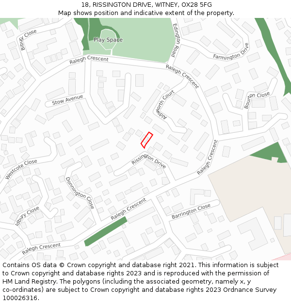 18, RISSINGTON DRIVE, WITNEY, OX28 5FG: Location map and indicative extent of plot