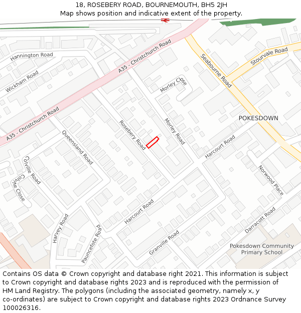 18, ROSEBERY ROAD, BOURNEMOUTH, BH5 2JH: Location map and indicative extent of plot