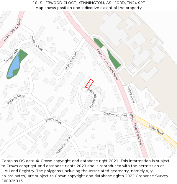 18, SHERWOOD CLOSE, KENNINGTON, ASHFORD, TN24 9PT: Location map and indicative extent of plot