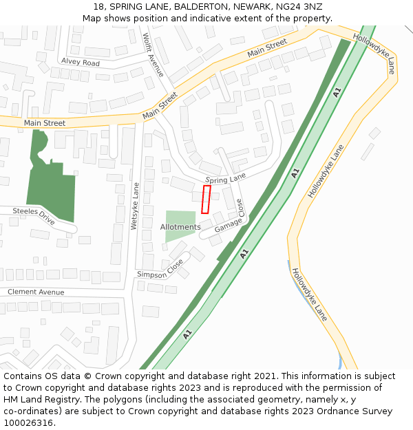 18, SPRING LANE, BALDERTON, NEWARK, NG24 3NZ: Location map and indicative extent of plot