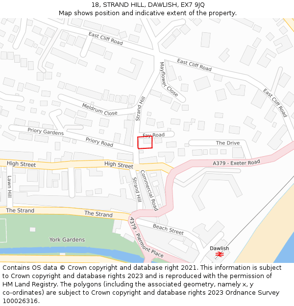 18, STRAND HILL, DAWLISH, EX7 9JQ: Location map and indicative extent of plot