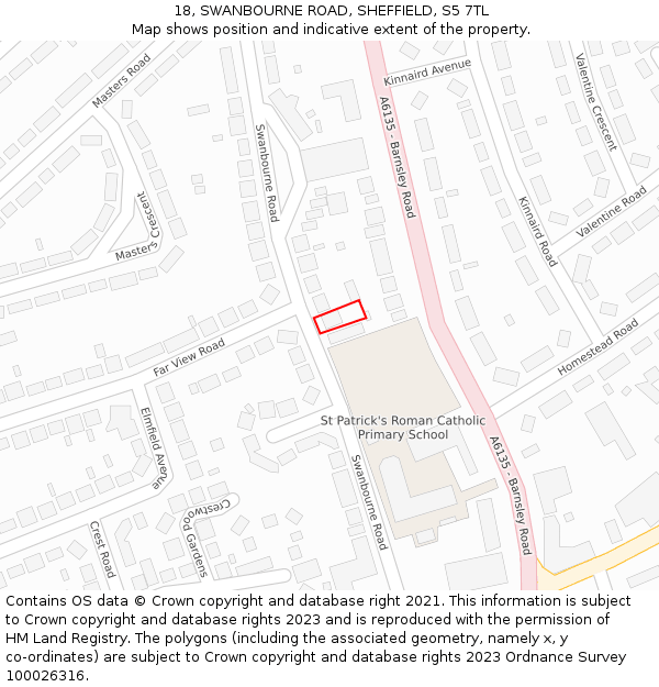 18, SWANBOURNE ROAD, SHEFFIELD, S5 7TL: Location map and indicative extent of plot