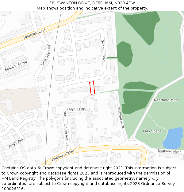 18, SWANTON DRIVE, DEREHAM, NR20 4DW: Location map and indicative extent of plot