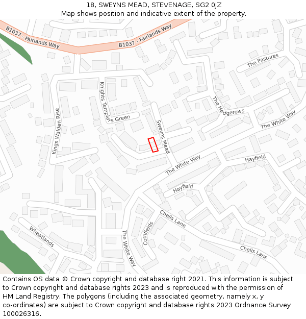 18, SWEYNS MEAD, STEVENAGE, SG2 0JZ: Location map and indicative extent of plot