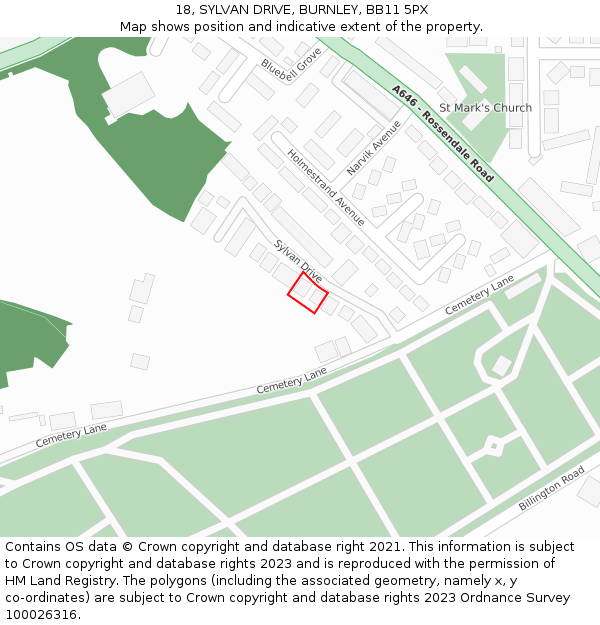 18, SYLVAN DRIVE, BURNLEY, BB11 5PX: Location map and indicative extent of plot