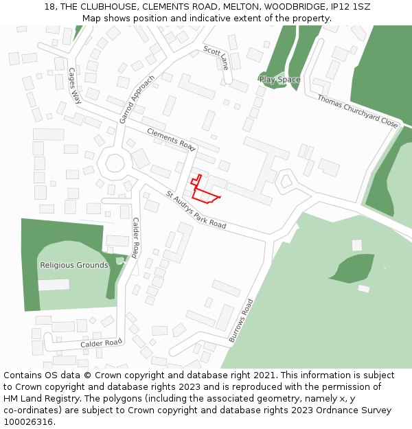 18, THE CLUBHOUSE, CLEMENTS ROAD, MELTON, WOODBRIDGE, IP12 1SZ: Location map and indicative extent of plot