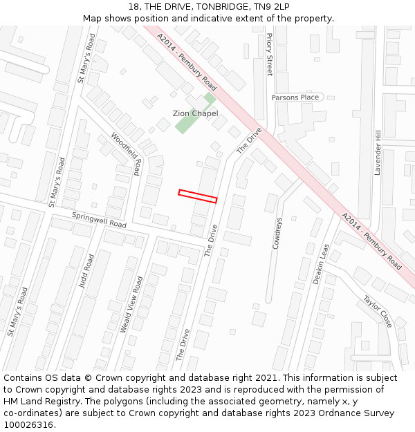 18, THE DRIVE, TONBRIDGE, TN9 2LP: Location map and indicative extent of plot