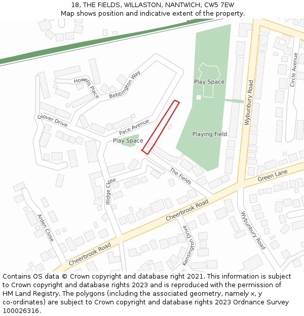 18, THE FIELDS, WILLASTON, NANTWICH, CW5 7EW: Location map and indicative extent of plot