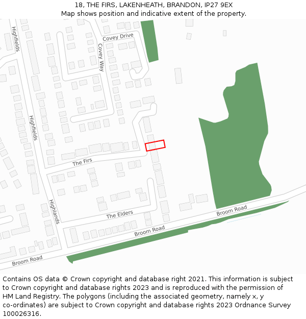 18, THE FIRS, LAKENHEATH, BRANDON, IP27 9EX: Location map and indicative extent of plot