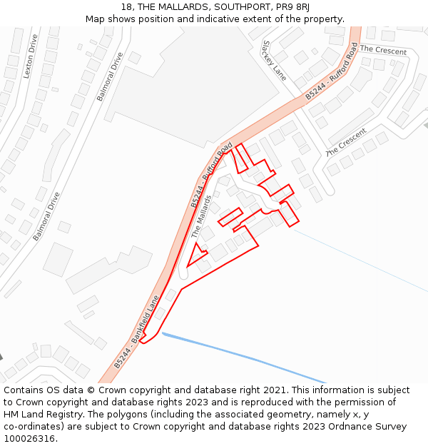 18, THE MALLARDS, SOUTHPORT, PR9 8RJ: Location map and indicative extent of plot