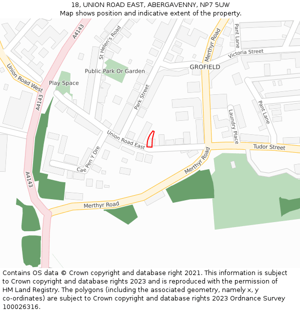 18, UNION ROAD EAST, ABERGAVENNY, NP7 5UW: Location map and indicative extent of plot