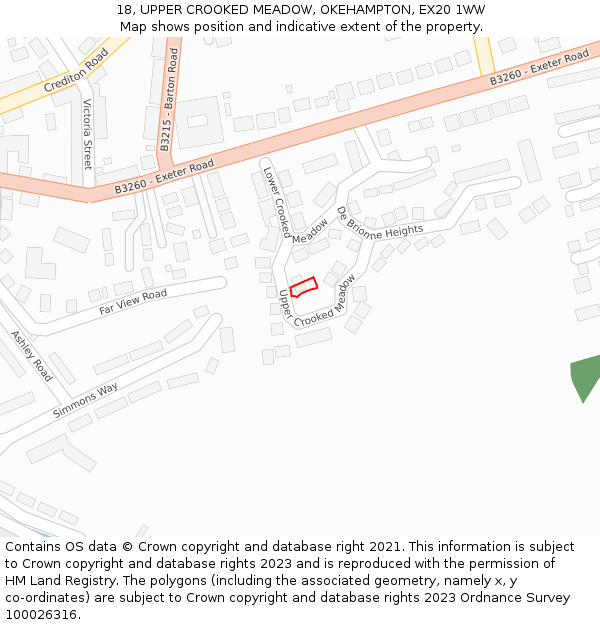 18, UPPER CROOKED MEADOW, OKEHAMPTON, EX20 1WW: Location map and indicative extent of plot