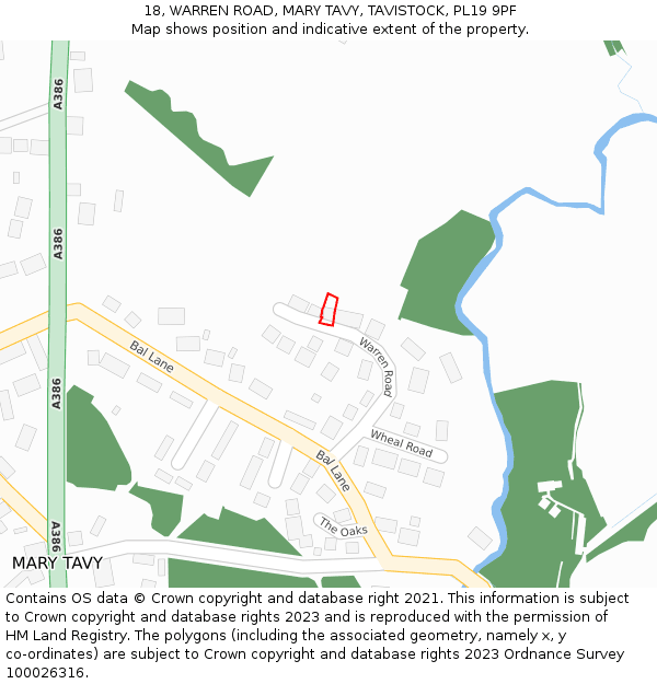 18, WARREN ROAD, MARY TAVY, TAVISTOCK, PL19 9PF: Location map and indicative extent of plot