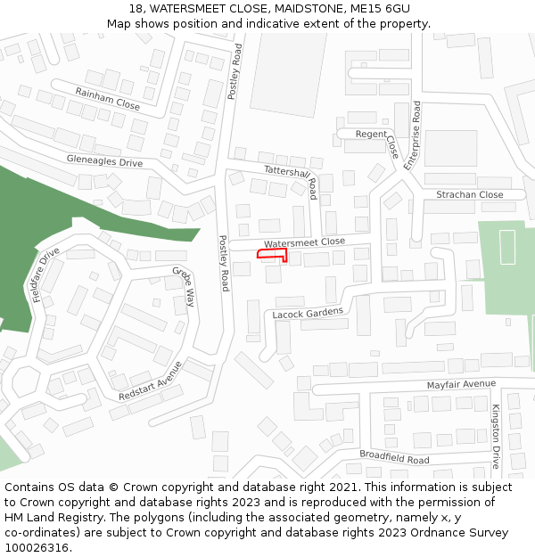 18, WATERSMEET CLOSE, MAIDSTONE, ME15 6GU: Location map and indicative extent of plot