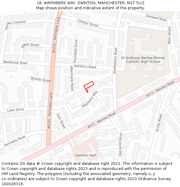 18, WAYFARERS WAY, SWINTON, MANCHESTER, M27 5UZ: Location map and indicative extent of plot