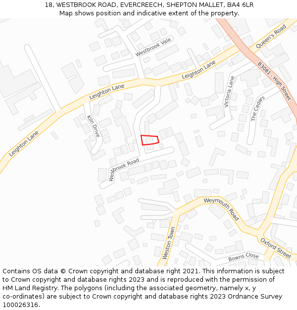 18, WESTBROOK ROAD, EVERCREECH, SHEPTON MALLET, BA4 6LR: Location map and indicative extent of plot