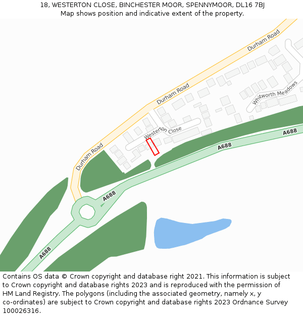 18, WESTERTON CLOSE, BINCHESTER MOOR, SPENNYMOOR, DL16 7BJ: Location map and indicative extent of plot